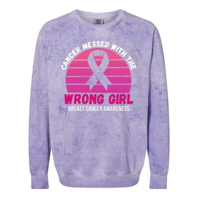 Cancer Messed With The Wrong Girl Breast Cancer Awareness Colorblast Crewneck Sweatshirt