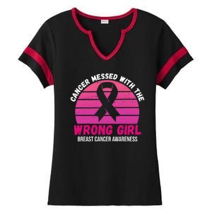 Cancer Messed With The Wrong Girl Breast Cancer Awareness Ladies Halftime Notch Neck Tee