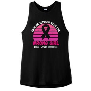 Cancer Messed With The Wrong Girl Breast Cancer Awareness Ladies PosiCharge Tri-Blend Wicking Tank