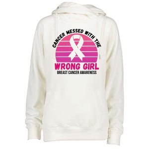 Cancer Messed With The Wrong Girl Breast Cancer Awareness Womens Funnel Neck Pullover Hood