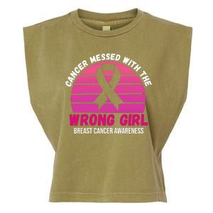 Cancer Messed With The Wrong Girl Breast Cancer Awareness Garment-Dyed Women's Muscle Tee