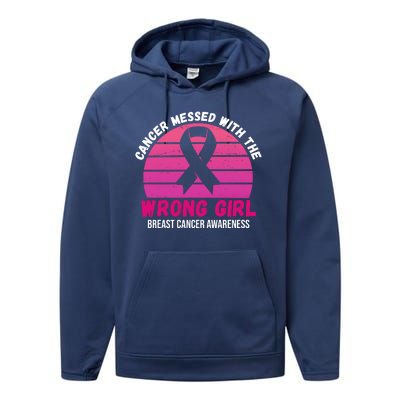 Cancer Messed With The Wrong Girl Breast Cancer Awareness Performance Fleece Hoodie