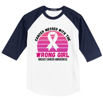 Cancer Messed With The Wrong Girl Breast Cancer Awareness Baseball Sleeve Shirt