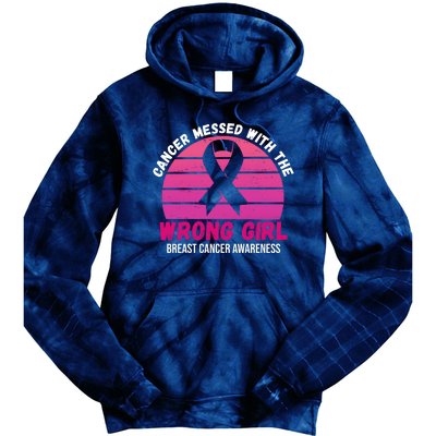 Cancer Messed With The Wrong Girl Breast Cancer Awareness Tie Dye Hoodie