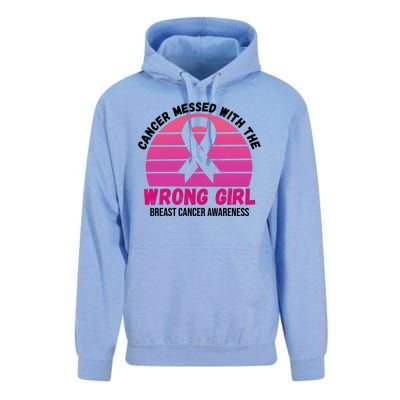 Cancer Messed With The Wrong Girl Breast Cancer Awareness Unisex Surf Hoodie