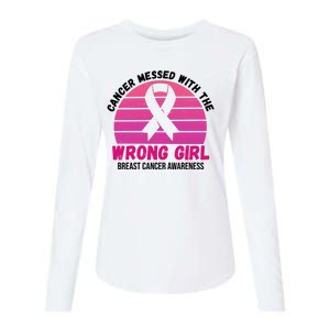 Cancer Messed With The Wrong Girl Breast Cancer Awareness Womens Cotton Relaxed Long Sleeve T-Shirt