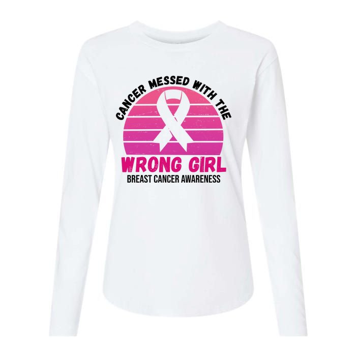 Cancer Messed With The Wrong Girl Breast Cancer Awareness Womens Cotton Relaxed Long Sleeve T-Shirt