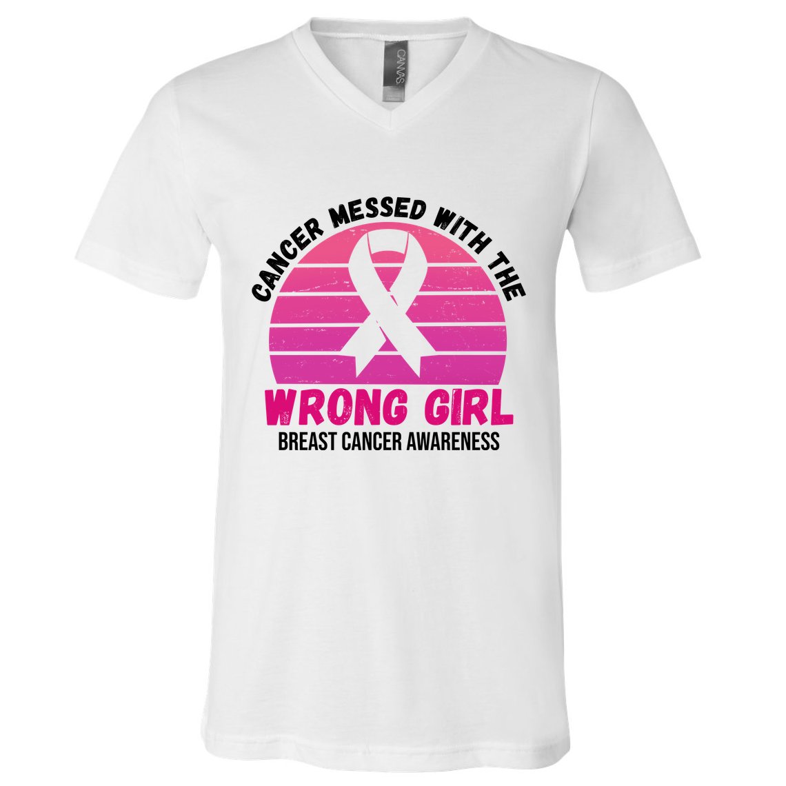 Cancer Messed With The Wrong Girl Breast Cancer Awareness V-Neck T-Shirt