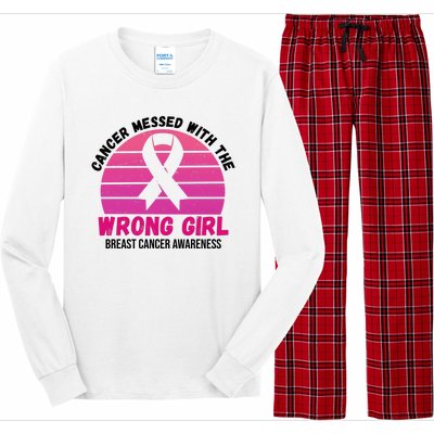 Cancer Messed With The Wrong Girl Breast Cancer Awareness Long Sleeve Pajama Set