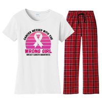 Cancer Messed With The Wrong Girl Breast Cancer Awareness Women's Flannel Pajama Set