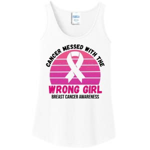 Cancer Messed With The Wrong Girl Breast Cancer Awareness Ladies Essential Tank