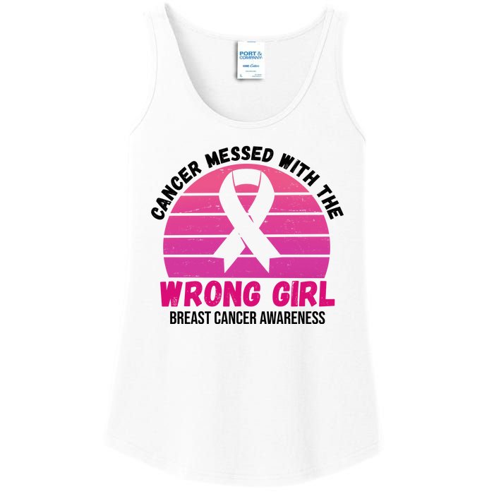 Cancer Messed With The Wrong Girl Breast Cancer Awareness Ladies Essential Tank