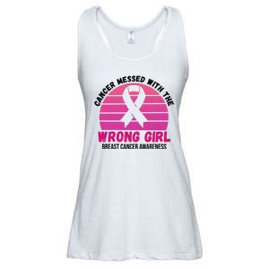 Cancer Messed With The Wrong Girl Breast Cancer Awareness Ladies Essential Flowy Tank