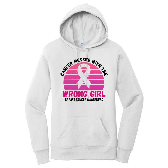 Cancer Messed With The Wrong Girl Breast Cancer Awareness Women's Pullover Hoodie