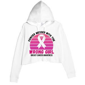 Cancer Messed With The Wrong Girl Breast Cancer Awareness Crop Fleece Hoodie