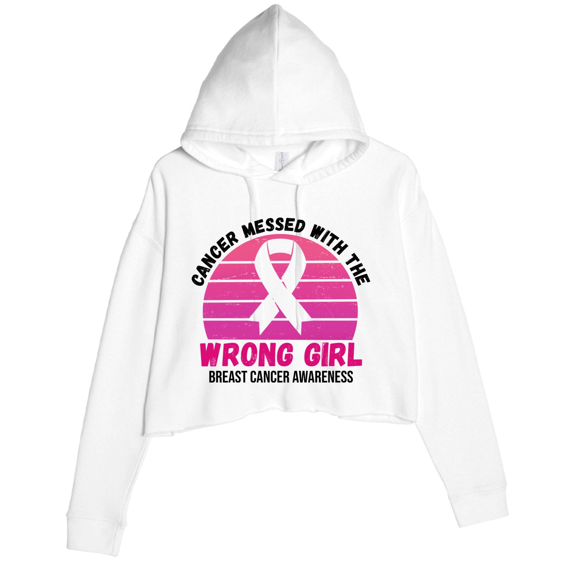 Cancer Messed With The Wrong Girl Breast Cancer Awareness Crop Fleece Hoodie