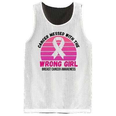 Cancer Messed With The Wrong Girl Breast Cancer Awareness Mesh Reversible Basketball Jersey Tank