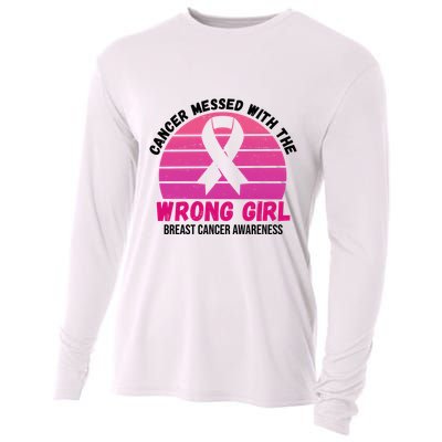Cancer Messed With The Wrong Girl Breast Cancer Awareness Cooling Performance Long Sleeve Crew