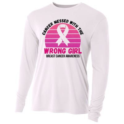 Cancer Messed With The Wrong Girl Breast Cancer Awareness Cooling Performance Long Sleeve Crew