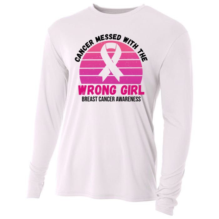 Cancer Messed With The Wrong Girl Breast Cancer Awareness Cooling Performance Long Sleeve Crew