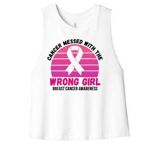 Cancer Messed With The Wrong Girl Breast Cancer Awareness Women's Racerback Cropped Tank