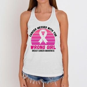 Cancer Messed With The Wrong Girl Breast Cancer Awareness Women's Knotted Racerback Tank