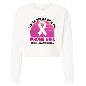 Cancer Messed With The Wrong Girl Breast Cancer Awareness Cropped Pullover Crew