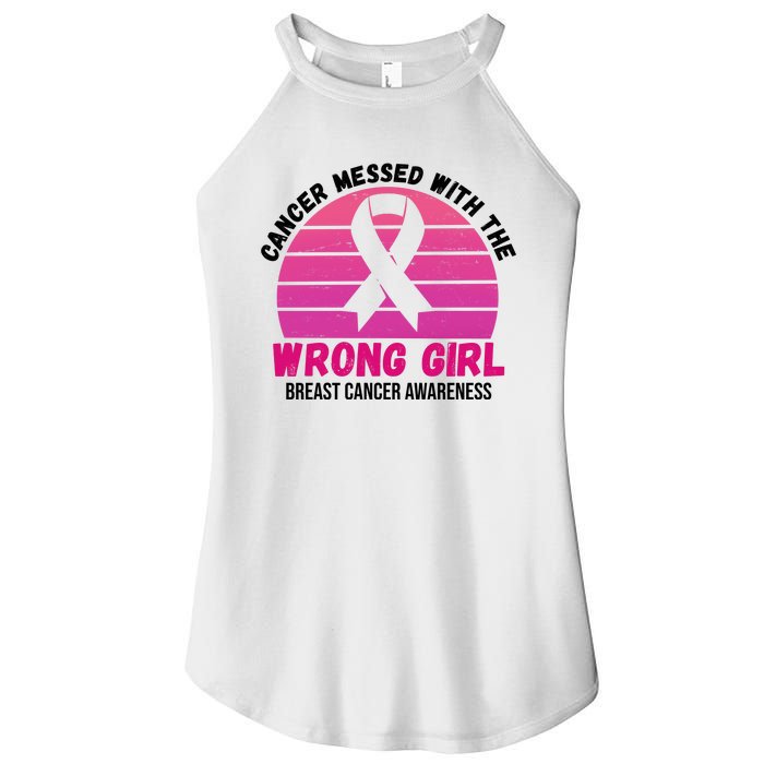 Cancer Messed With The Wrong Girl Breast Cancer Awareness Women's Perfect Tri Rocker Tank