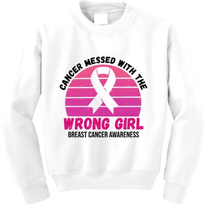 Cancer Messed With The Wrong Girl Breast Cancer Awareness Kids Sweatshirt