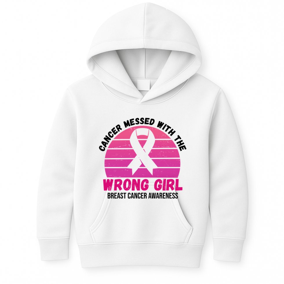 Cancer Messed With The Wrong Girl Breast Cancer Awareness Kids Hoodie