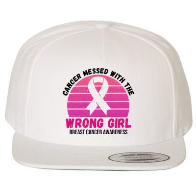 Cancer Messed With The Wrong Girl Breast Cancer Awareness Wool Snapback Cap