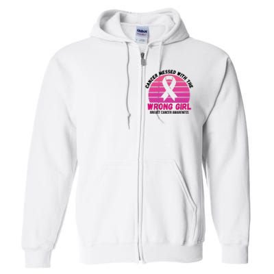 Cancer Messed With The Wrong Girl Breast Cancer Awareness Full Zip Hoodie