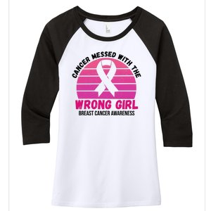 Cancer Messed With The Wrong Girl Breast Cancer Awareness Women's Tri-Blend 3/4-Sleeve Raglan Shirt