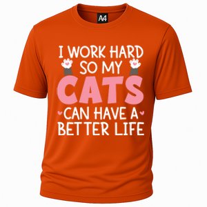 Cat Mom Works Hard For Better Cat Life Funny Gift Cooling Performance Crew T-Shirt