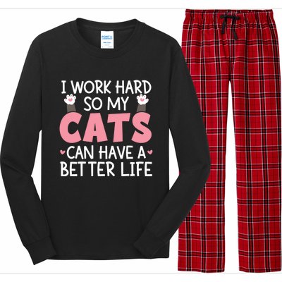 Cat Mom Works Hard For Better Cat Life Funny Gift Long Sleeve Pajama Set