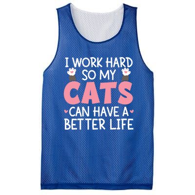 Cat Mom Works Hard For Better Cat Life Funny Gift Mesh Reversible Basketball Jersey Tank