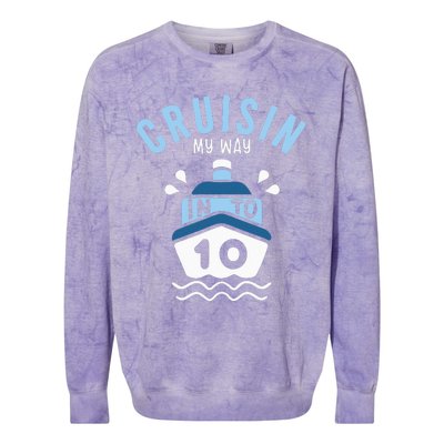 Cruisin My Way Into 10 10th Birthday Cruise Party Colorblast Crewneck Sweatshirt