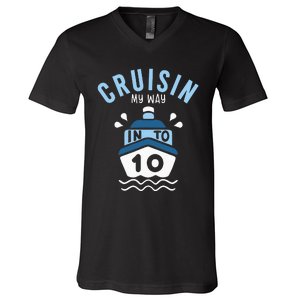 Cruisin My Way Into 10 10th Birthday Cruise Party V-Neck T-Shirt