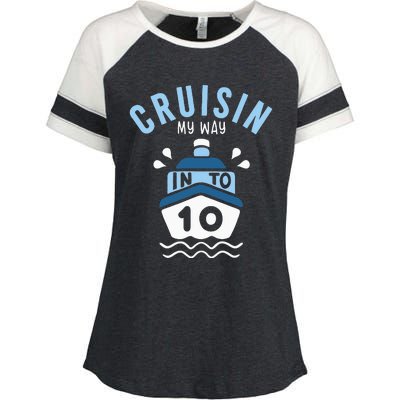 Cruisin My Way Into 10 10th Birthday Cruise Party Enza Ladies Jersey Colorblock Tee