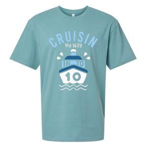 Cruisin My Way Into 10 10th Birthday Cruise Party Sueded Cloud Jersey T-Shirt