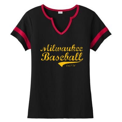 Classic Milwaukee Wisconsin Baseball Fan Retro Vintage Ladies Halftime Notch Neck Tee