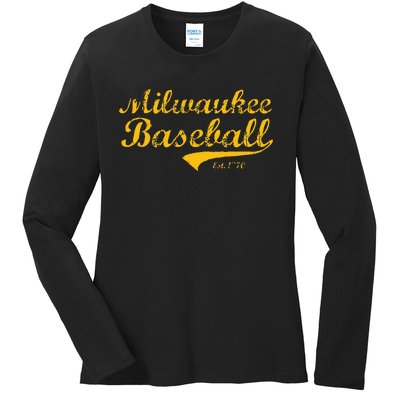 Classic Milwaukee Wisconsin Baseball Fan Retro Vintage Ladies Long Sleeve Shirt