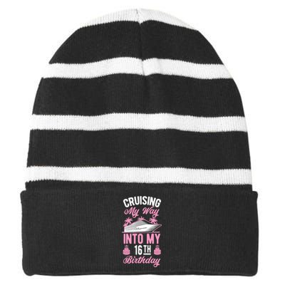 Cruising My Way Into My 16th Birthday Party Supply Vacation Striped Beanie with Solid Band