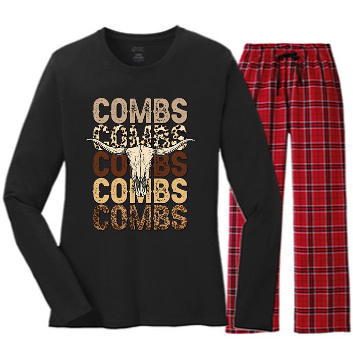 Country Music Western Cow Skull Women's Long Sleeve Flannel Pajama Set 