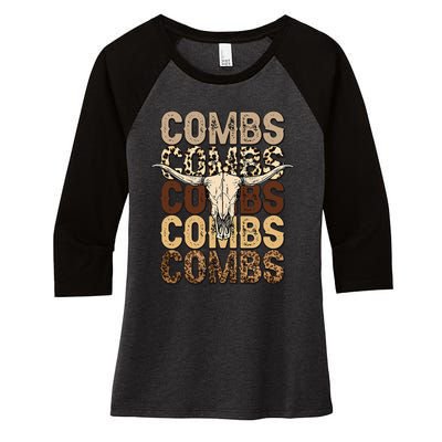 Country Music Western Cow Skull Women's Tri-Blend 3/4-Sleeve Raglan Shirt