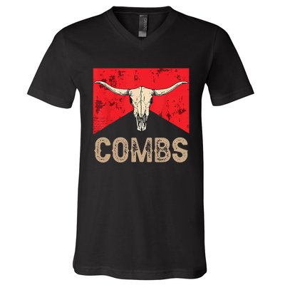 Country Music Western Cow Skull Cowboy V-Neck T-Shirt