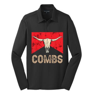 Country Music Western Cow Skull Cowboy Silk Touch Performance Long Sleeve Polo