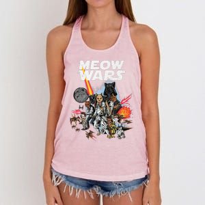 Cat Meow Wars Funny Cat Wars Cat Women's Knotted Racerback Tank