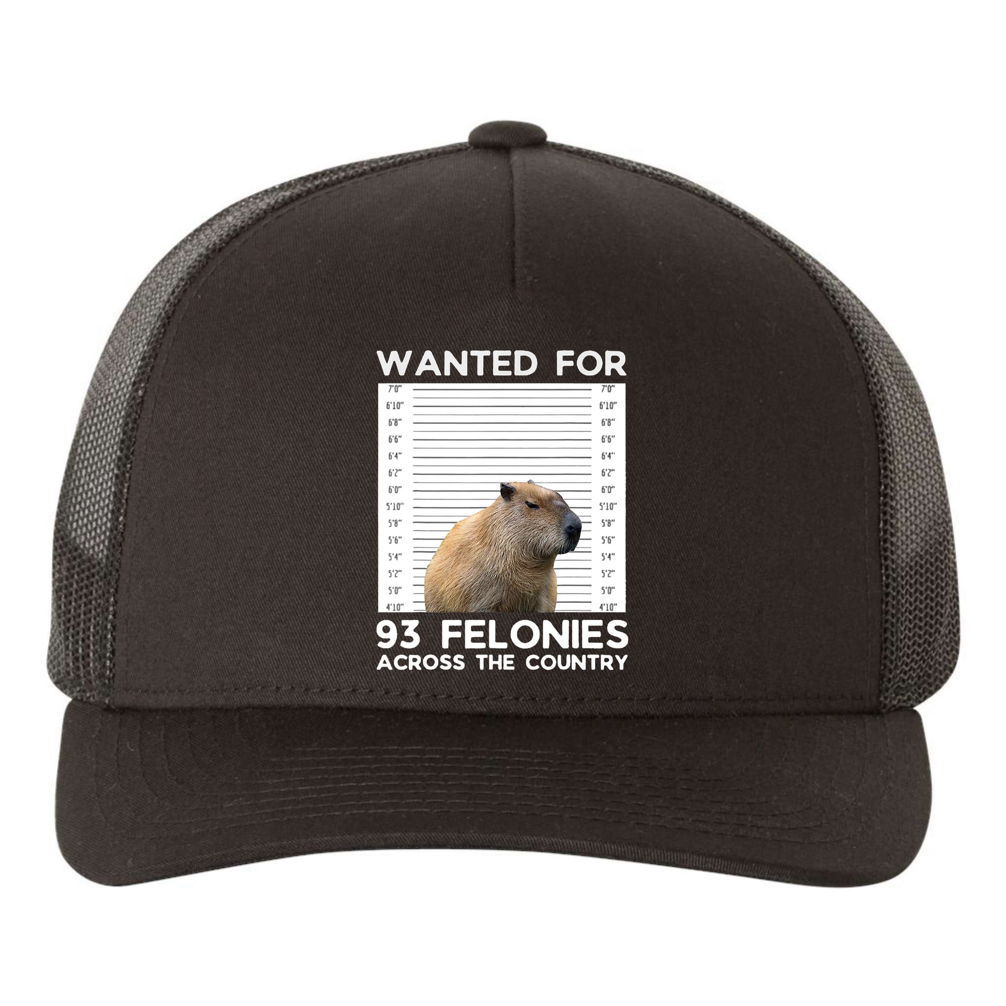 Capybara Mugshot Wanted For 93 Felonies Across The Country Yupoong Adult 5-Panel Trucker Hat