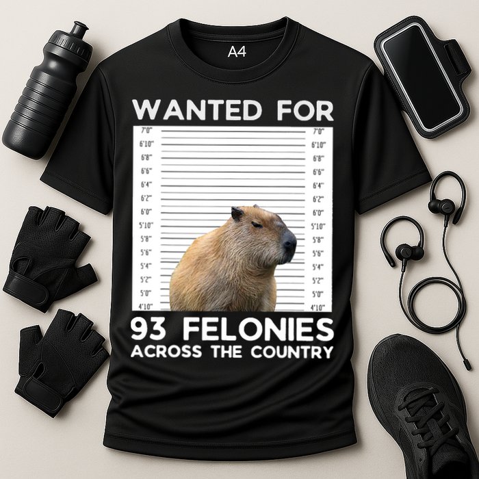 Capybara Mugshot Wanted For 93 Felonies Across The Country Cooling Performance Crew T-Shirt